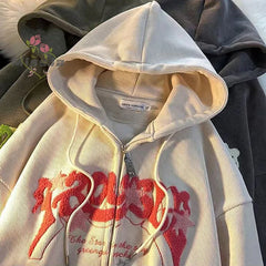 Retro Hoodies Winter Zip Up Long Sleeve Y2K Casual Pocket Hooded Sweatshirts