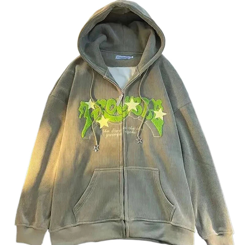 Retro Hoodies Winter Zip Up Long Sleeve Y2K Casual Pocket Hooded Sweatshirts