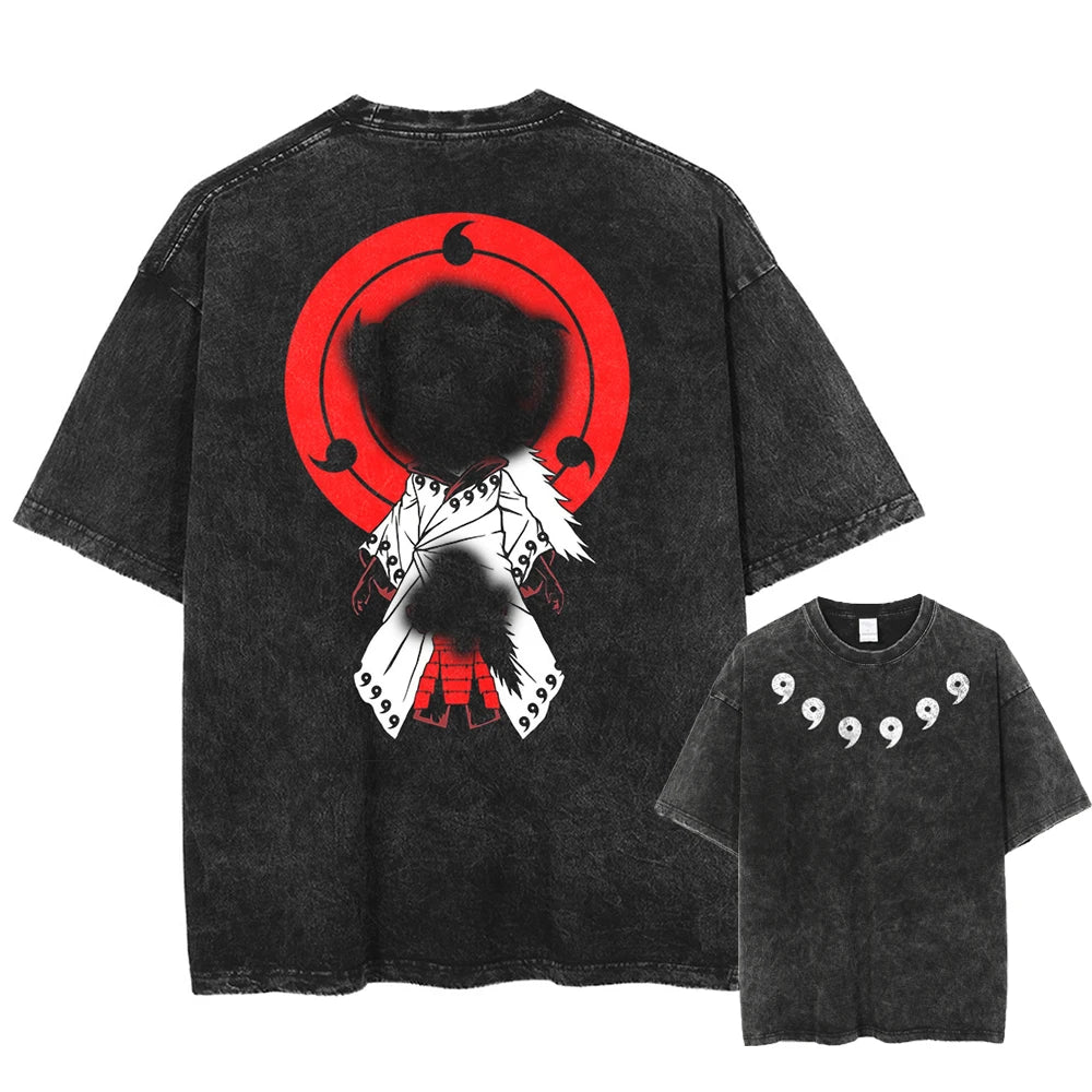 Madara Vintage Washed Black Anime Print T Shirt Streetwear