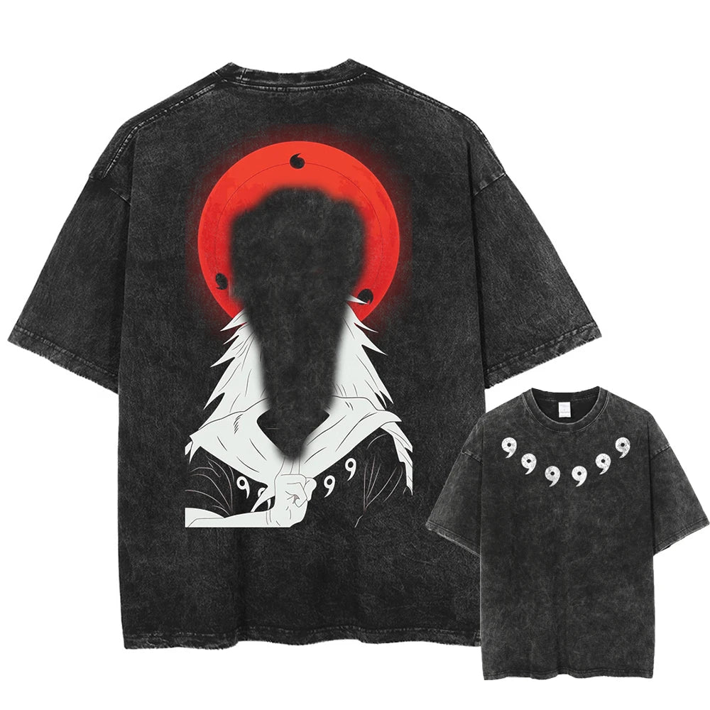 Madara Vintage Washed Black Anime Print T Shirt Streetwear