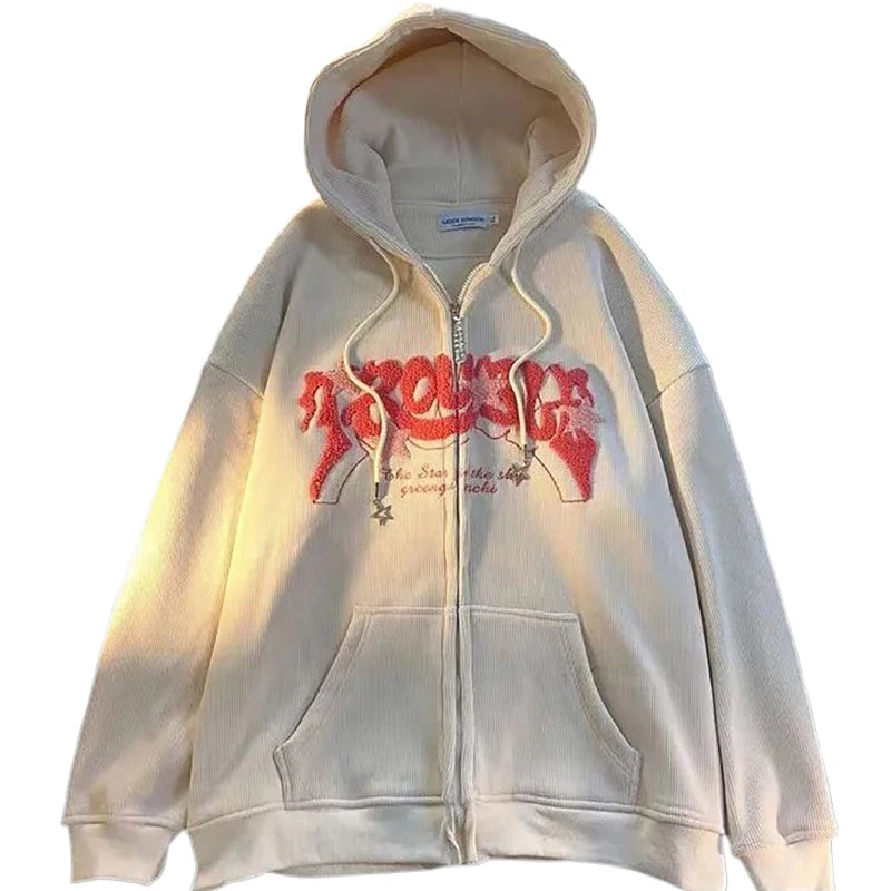 Retro Hoodies Winter Zip Up Long Sleeve Y2K Casual Pocket Hooded Sweatshirts