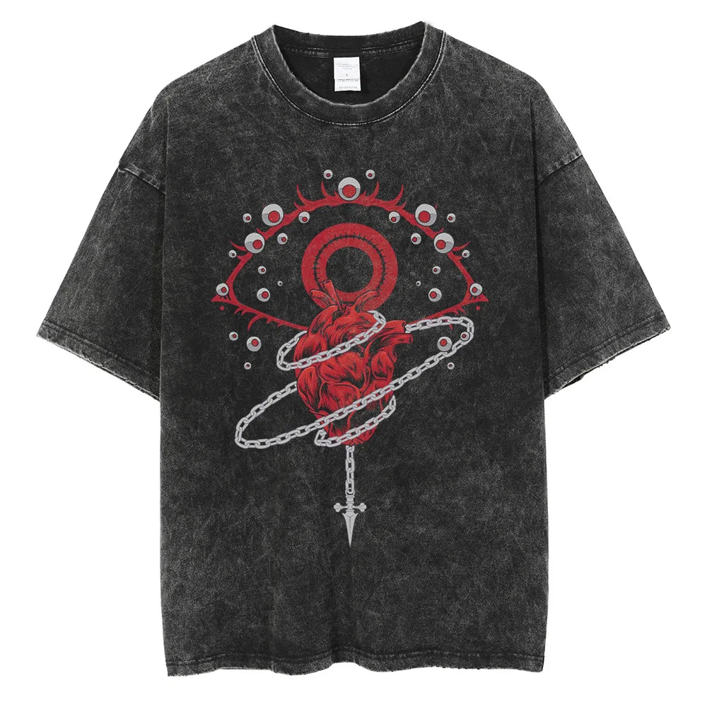 Madara Vintage Washed Black Anime Print T Shirt Streetwear