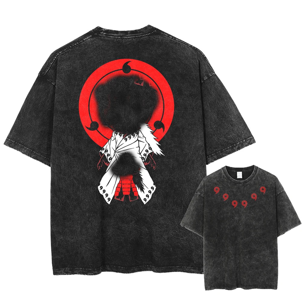Madara Vintage Washed Black Anime Print T Shirt Streetwear