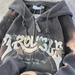 Retro Hoodies Winter Zip Up Long Sleeve Y2K Casual Pocket Hooded Sweatshirts