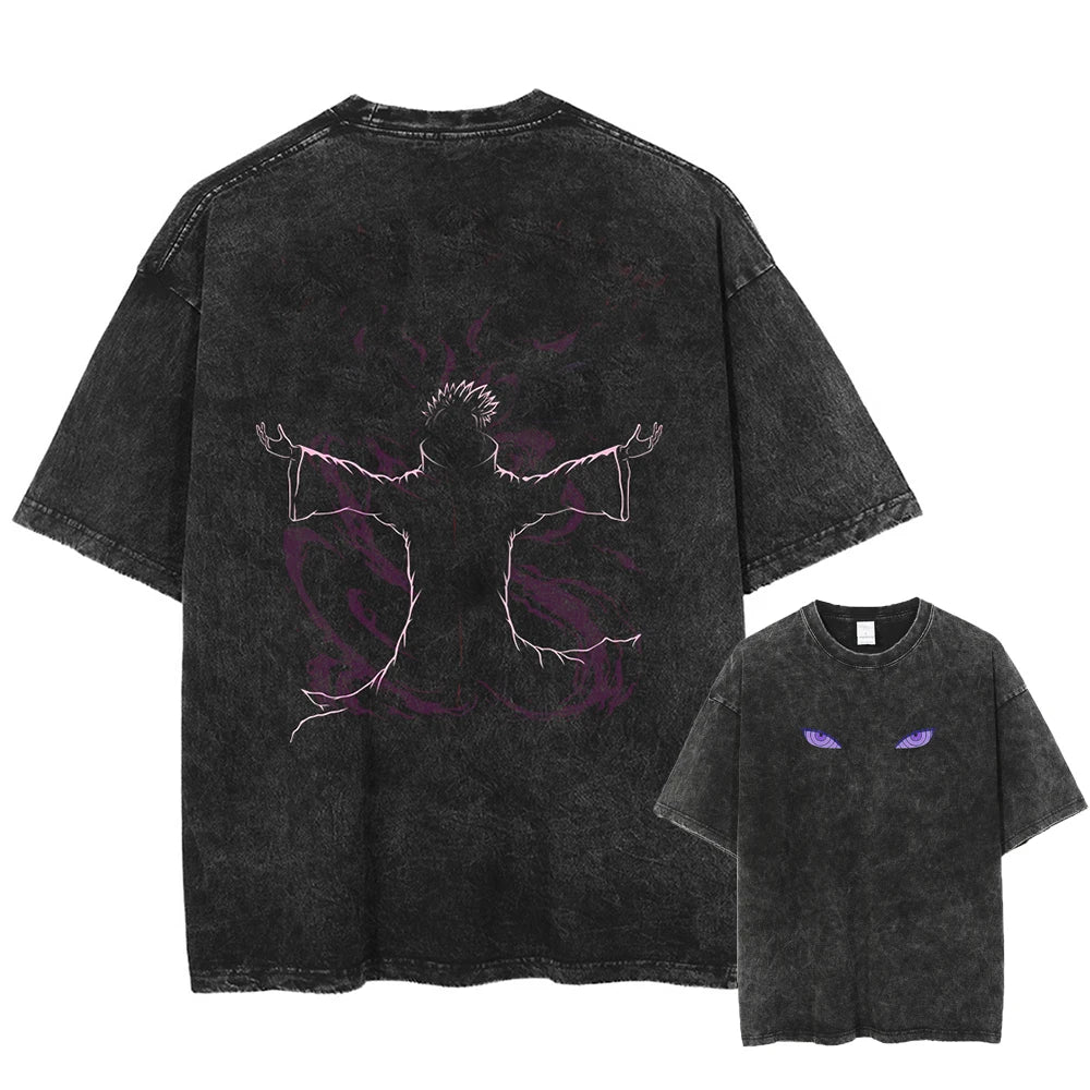 Madara Vintage Washed Black Anime Print T Shirt Streetwear